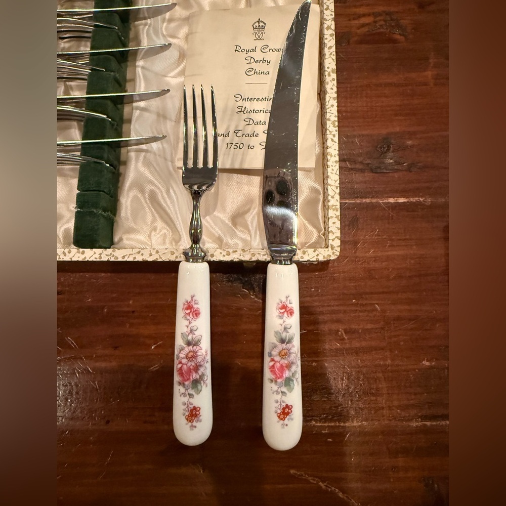 Royal Crown Derby 6 Forks + 6 Knives Set (Boxed)